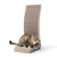 Load image into Gallery viewer, Tabby cat sitting at the base of the Nookaroo Bennu vertical cat scratcher, side view