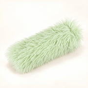 View image 1: Light-green long-haired plush catnip pillow on a warm ivory background