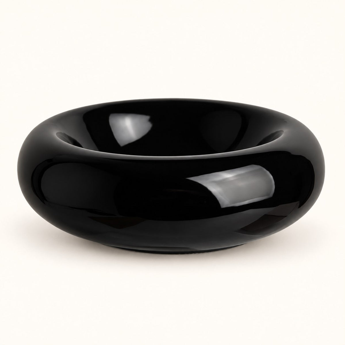 Donut Ceramic Cat Bowl in black with a glossy rounded rim