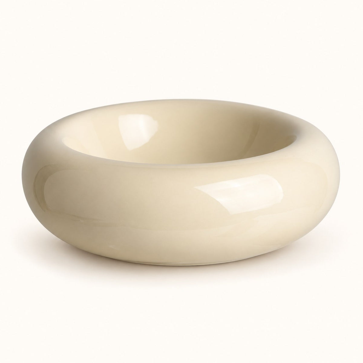 Donut Ceramic Cat Bowl in cream with a glossy rounded rim
