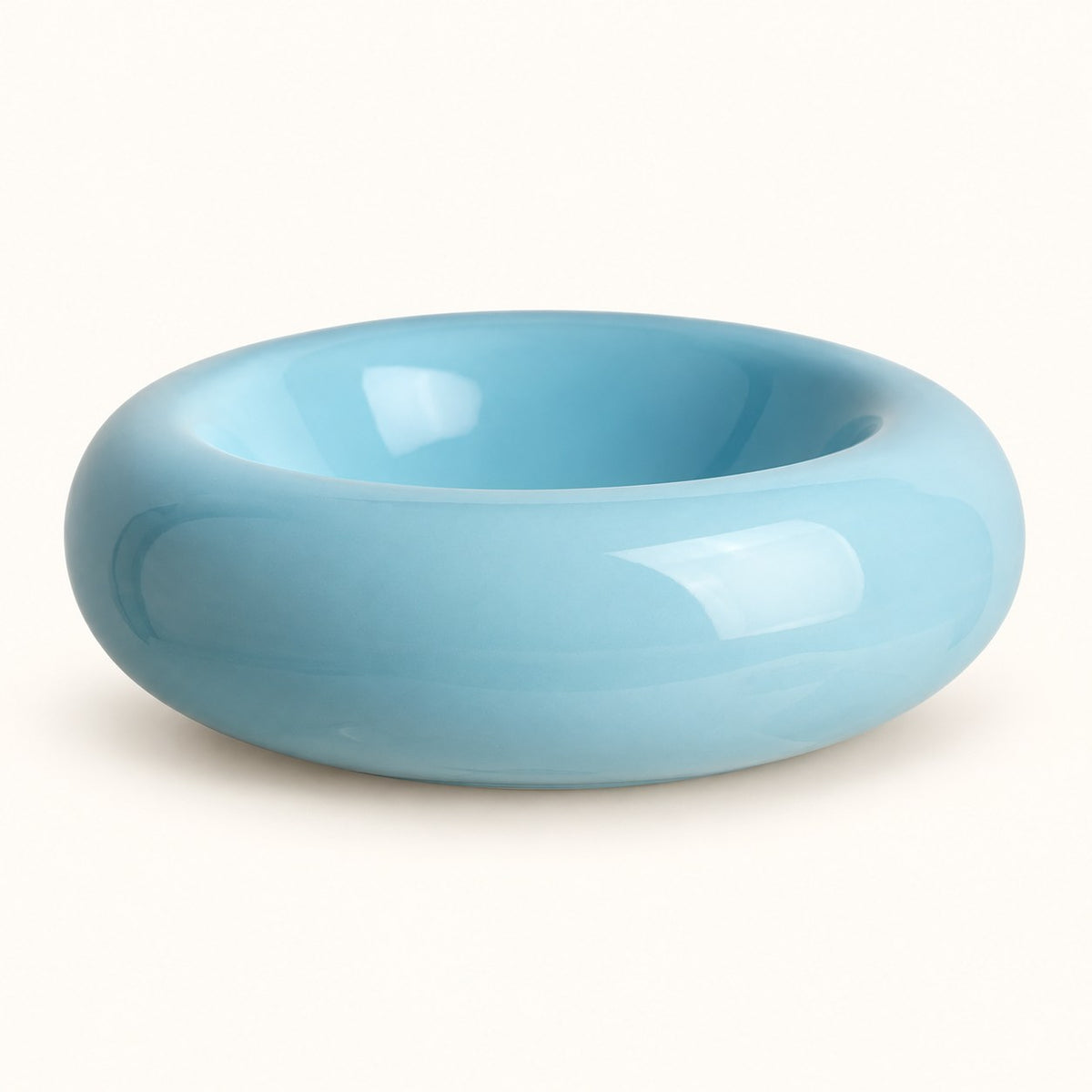 Donut Ceramic Cat Bowl in sky blue with a glossy rounded rim