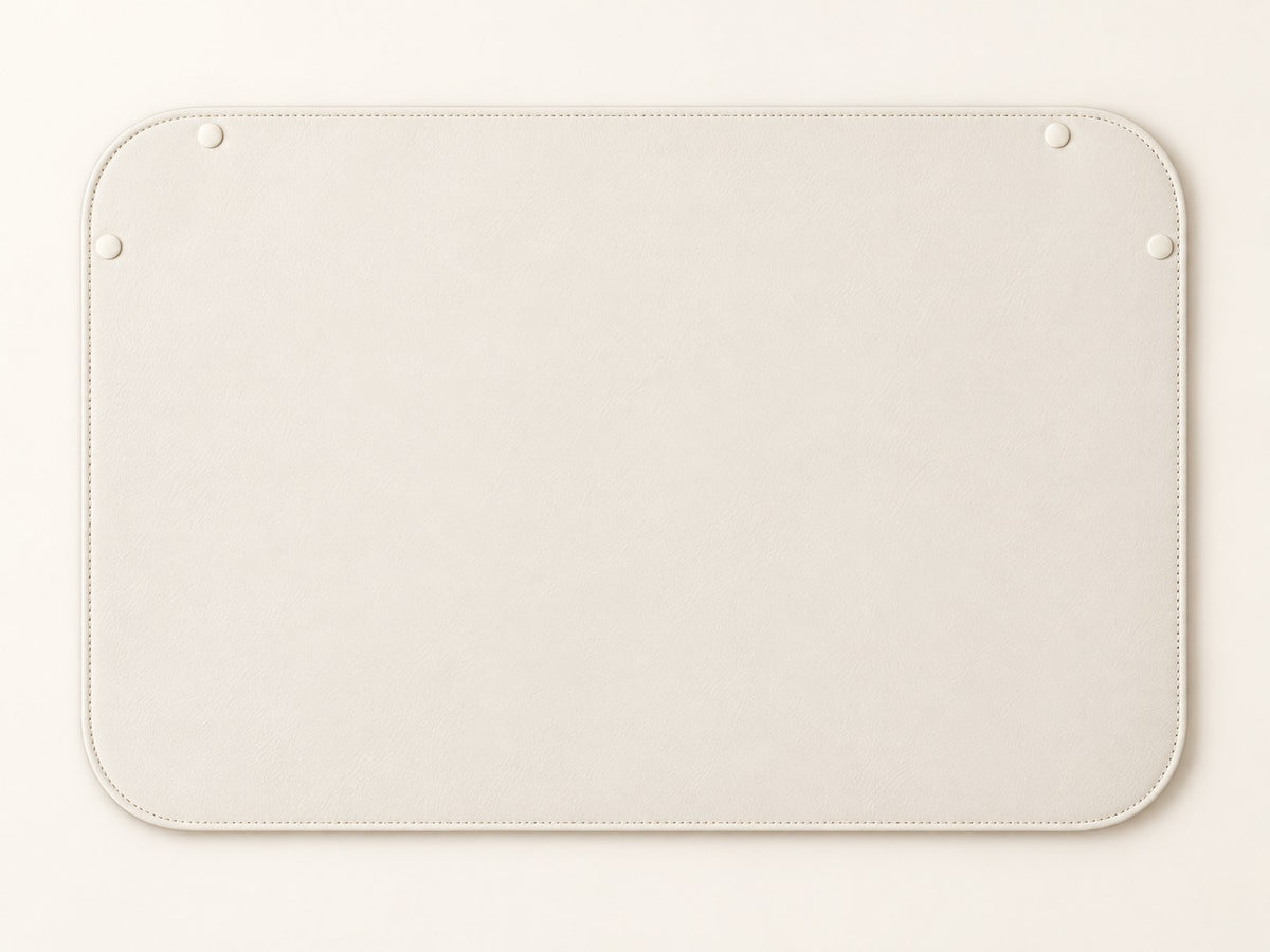 Cream PU feeding mat laid flat with open corner snaps